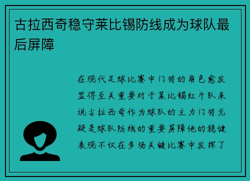 古拉西奇稳守莱比锡防线成为球队最后屏障